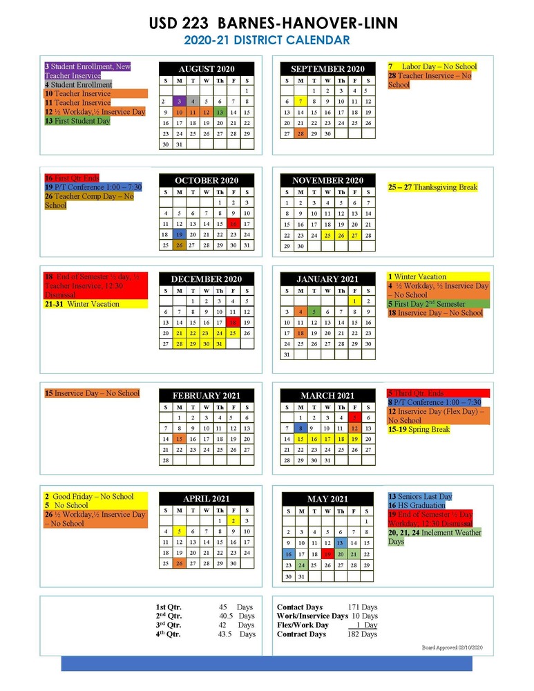 2020 2021 District Calendar Hanover Schools