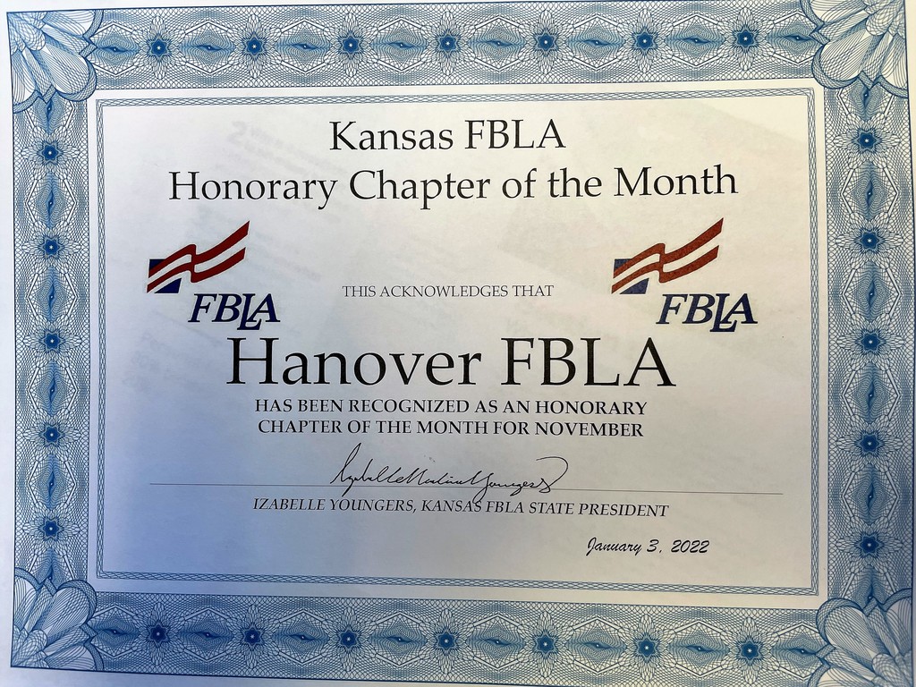 HHS FBLA Honorary Chapter of the Month for November