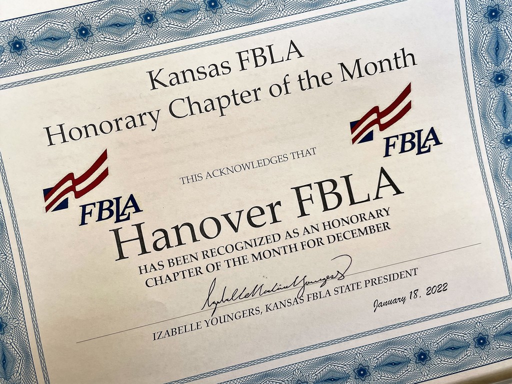 Hanover FBLA December Honorary Chapter of the Month