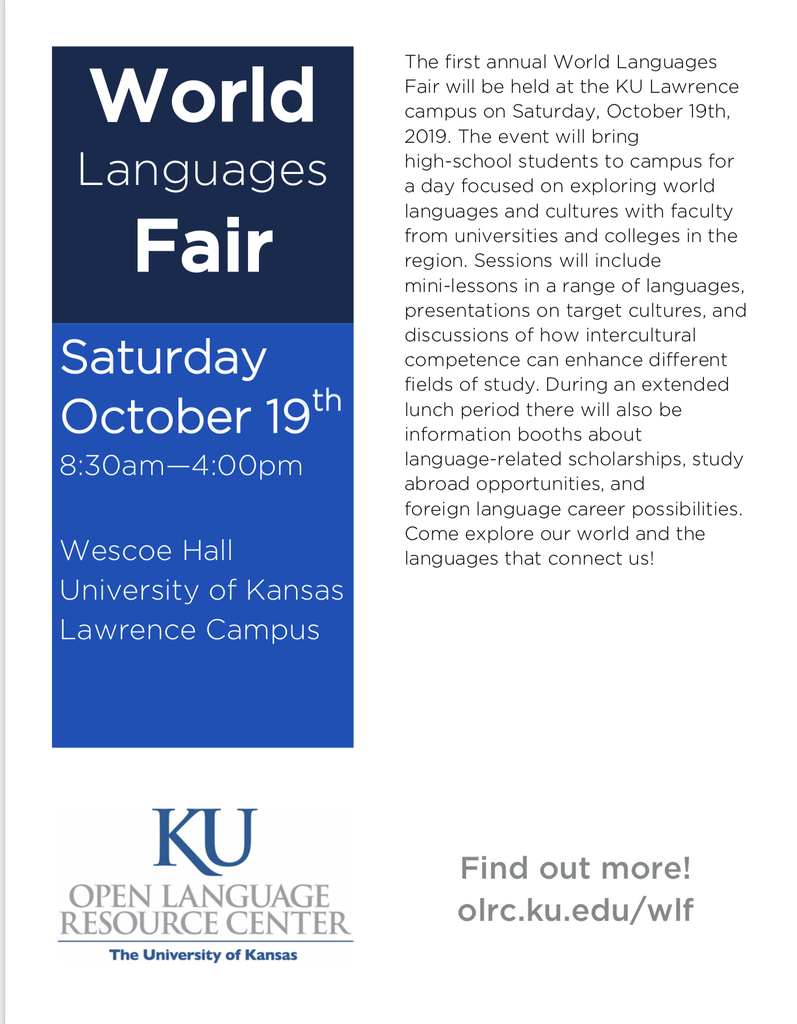 Flyer for KU world languages Fair Oct 19th